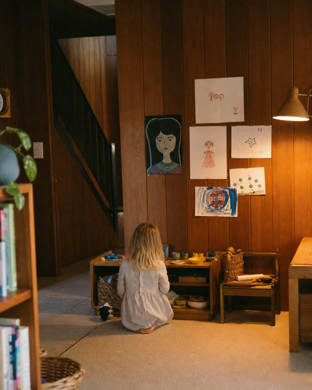 A parent supervising a child at home
